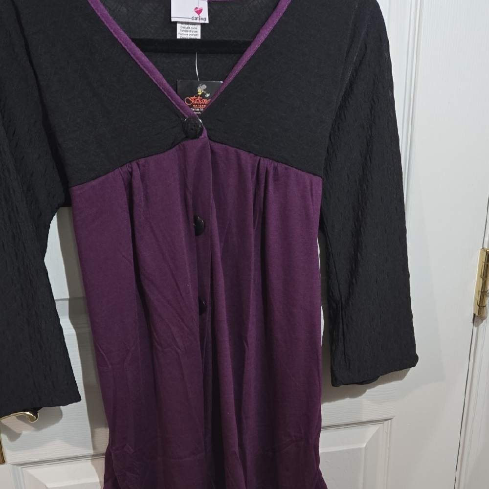 Bundle-Black and Purple Button-Up Maternity Top And Black Top